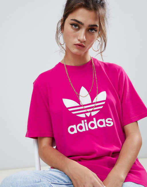 adidas Originals - T-shirt rosa con logo a trifoglio