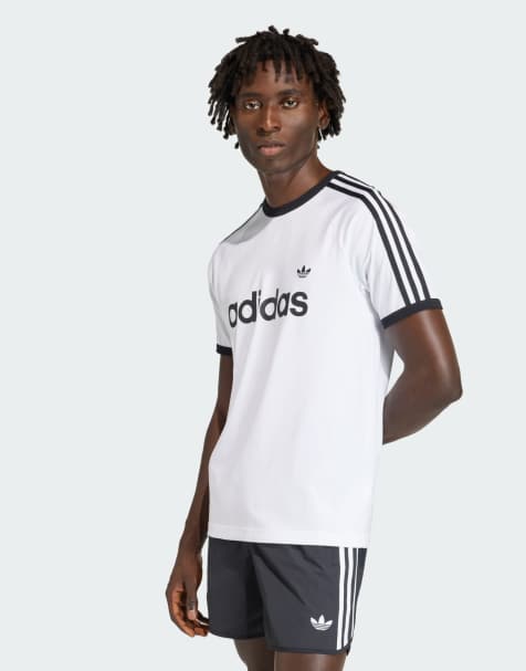 adidas Originals - T-shirt slim bianca con 3 strisce e profili a contrasto - view 1