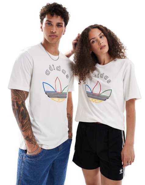adidas Originals - T-shirt unisexe avec motif trèfle - Blanc - view 1