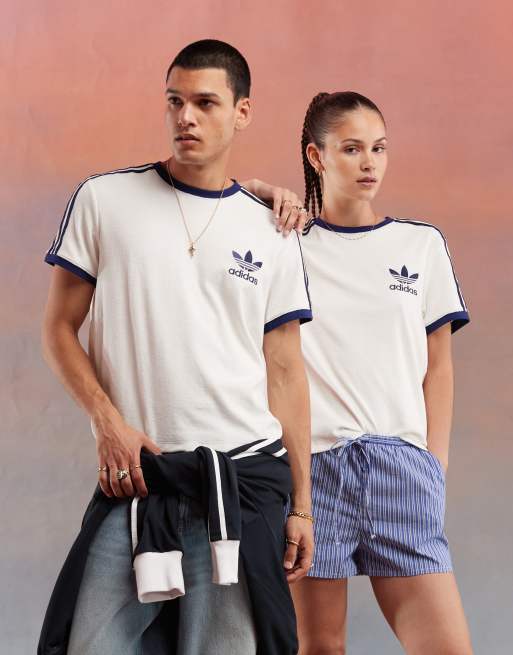 adidas Originals - T-shirt van badstof met 3-Stripes in gebroken wit