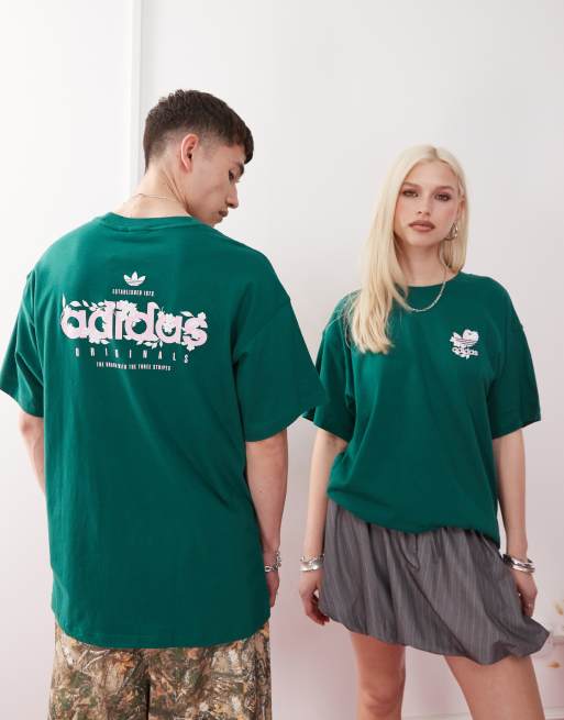 adidas Originals - T-shirt verde con grafica a fiore 
