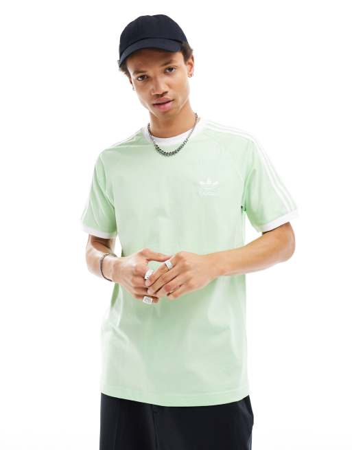adidas Originals - T-shirt verde pastello con 3 strisce e bordi a contrasto
