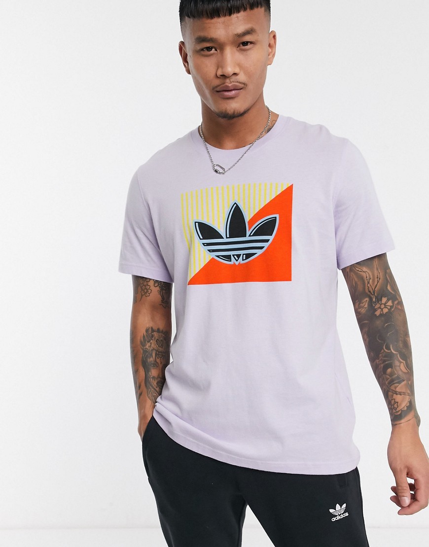 Adidas Originals - T-shirt viola con stampa trifoglio diagonale