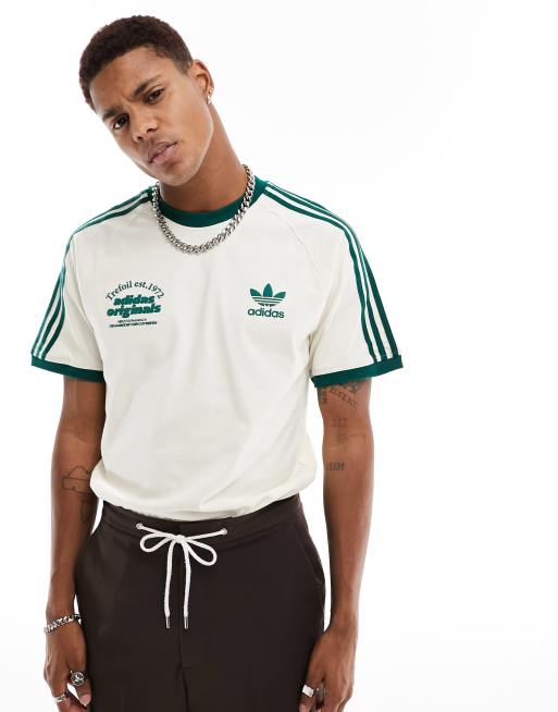 adidas Originals – T-shirt w kolorze złamanej bieli i zielonym z grafiką