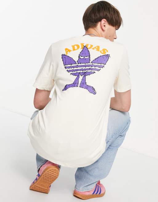 adidas Originals – T-shirt w kolorze złamanej bieli z dużym logo Trefoil na plecach