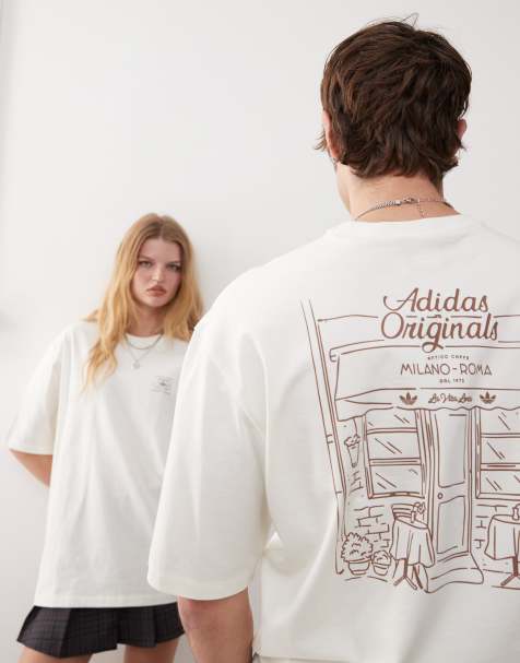 adidas Originals – T-shirt w kolorze złamanej bieli z nadrukiem - view 1