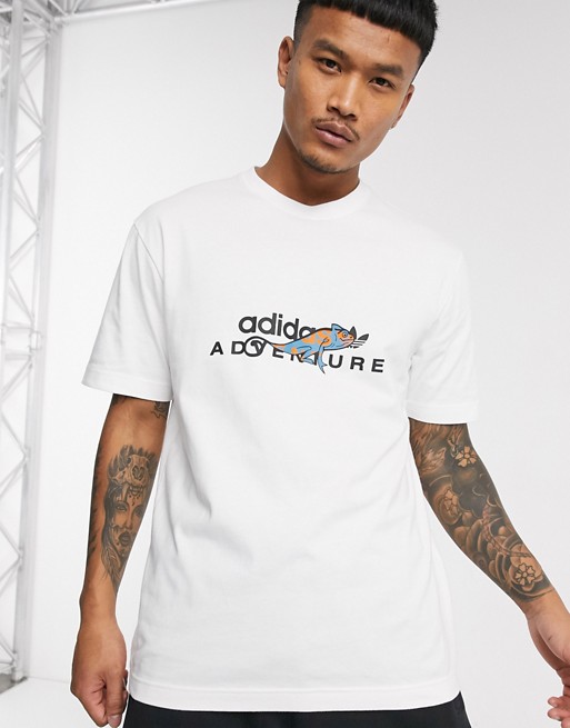 adidas Originals t-shirt with adventure chamelon print in white