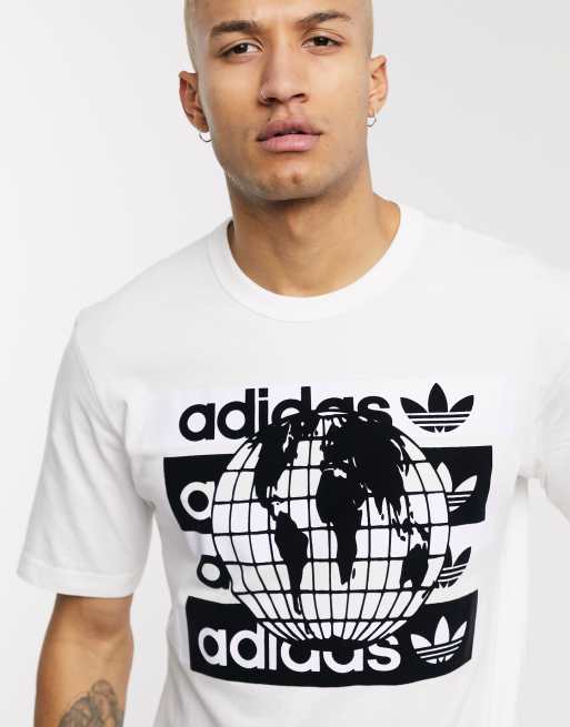 adidas Originals t shirt with flocked globe print in white