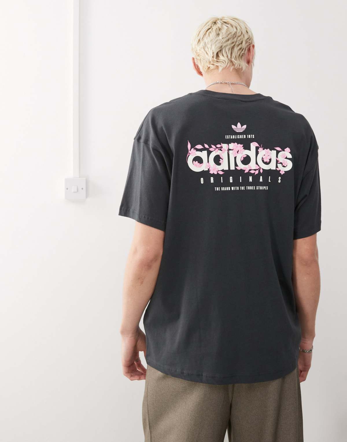 adidas Originals t-shirt with floral graphic in black