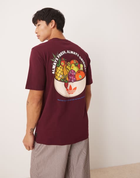 adidas Originals t-shirt with fruit graphic in burgundy - view 1