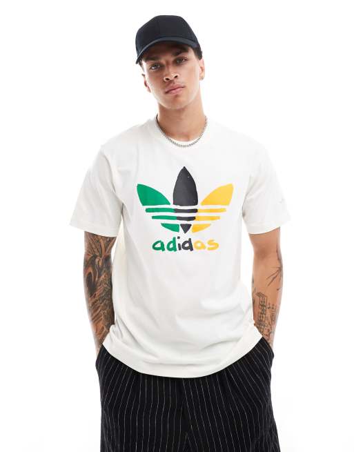 adidas Originals t-shirt with green/black/yellow trefoil in white | ASOS