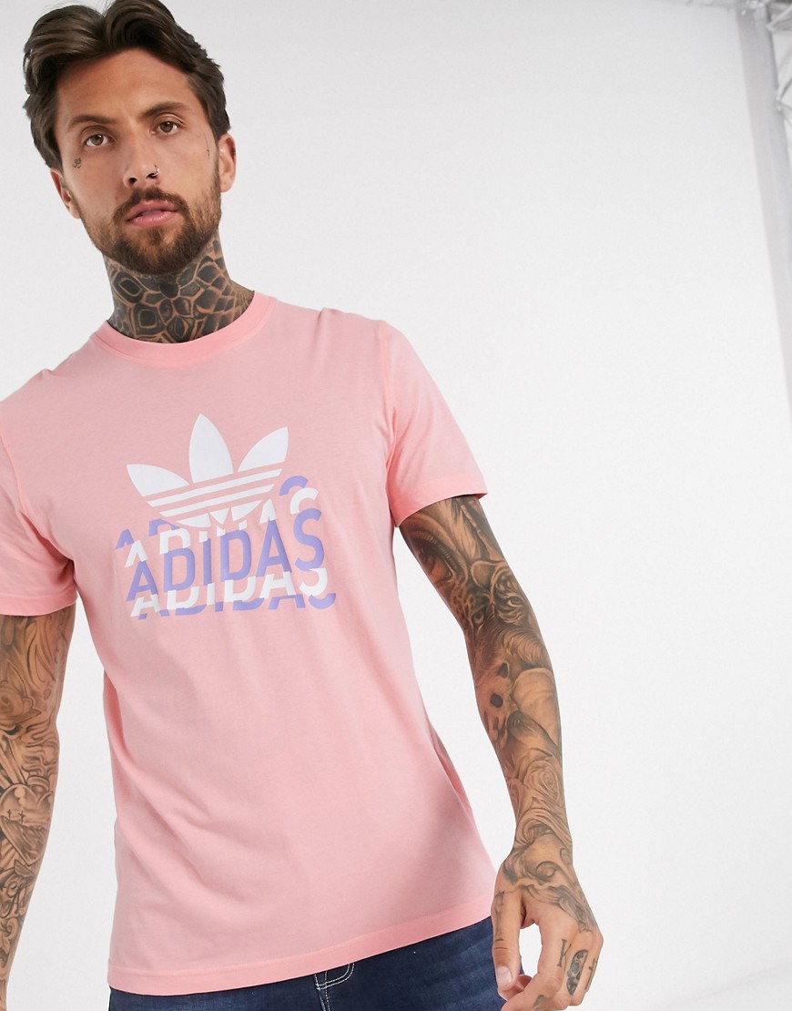 Adidas Originals t-shirt with multi fade logo in pink