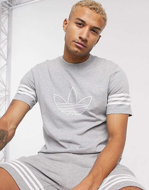 Men adidas Originals t-shirt with outline trefoil logo in grey 