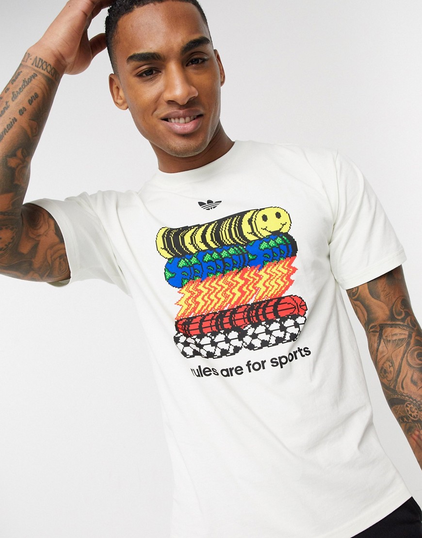 adidas Originals t-shirt with sports rule print in white