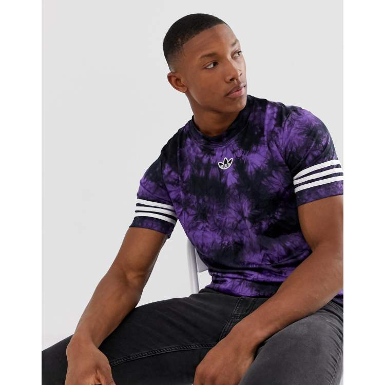 Adidas originals t-shirt with stripes and central logo on sale in tie dye