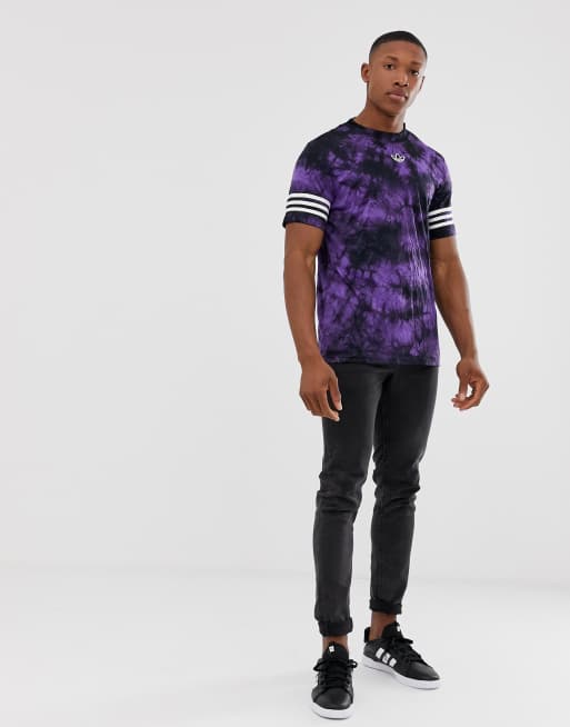 Adidas originals t-shirt with stripes and central logo on sale in tie dye