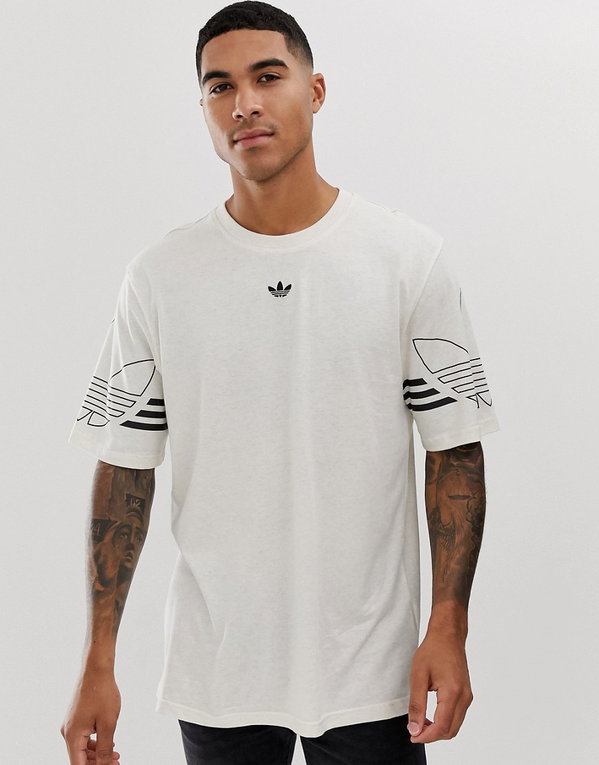 Adidas Originals t-shirt with trefoil logo print in beige-Red