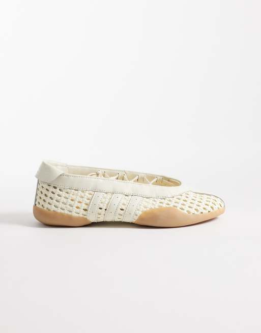 adidas Originals Taekwondo Mei Ballets with crochet detail in white and cream