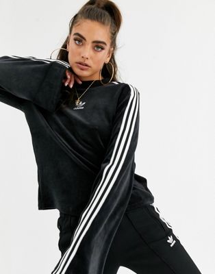 adidas originals three stripe bell sleeve track jacket in black