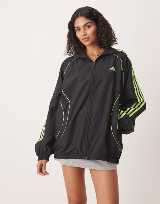 adidas Originals – Teamgeist adicolor – Czarno-zielona kurtka dresowa oversize