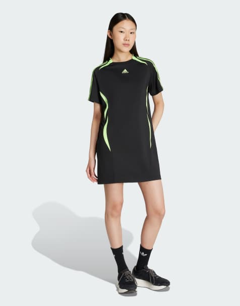 adidas Originals Teamgeist adicolor tee dress in black / signal green - view 1