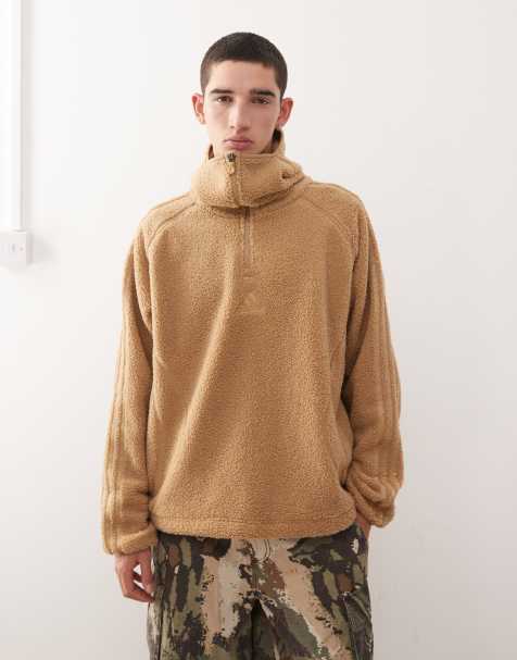 adidas Originals Teamgeist borg half zip hoodie in brown - view 1