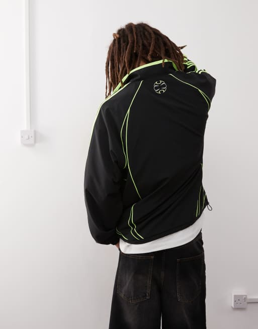adidas Originals – Teamgeist – Langärmliges T-Shirt in Schwarz und Limettengrün, 3 von 4