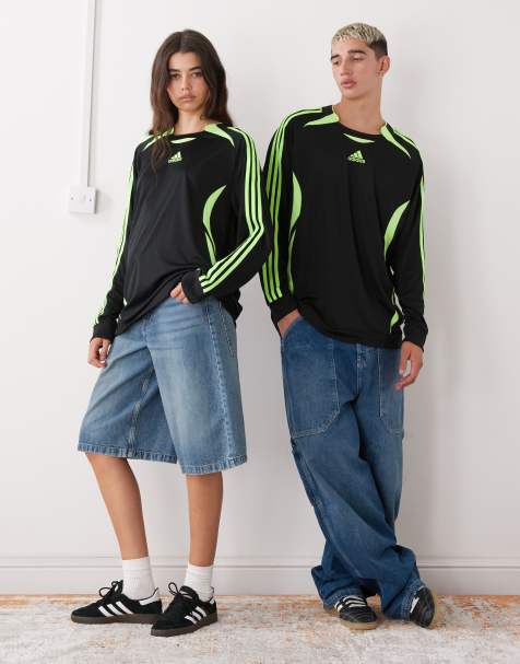 adidas Originals Teamgeist long sleeve t-shirt in black and green - view 1