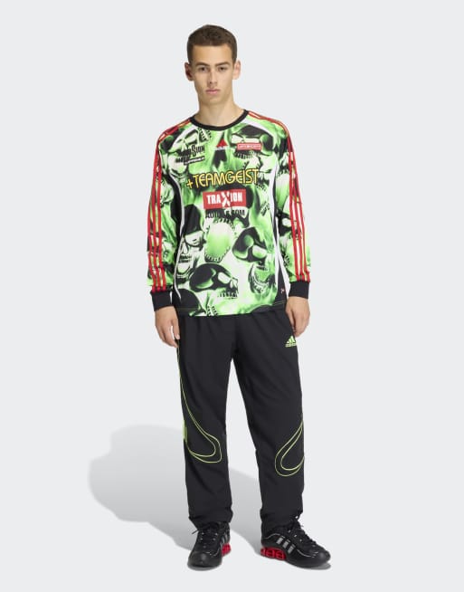 adidas Originals Teamgeist moto all over print jersey in green