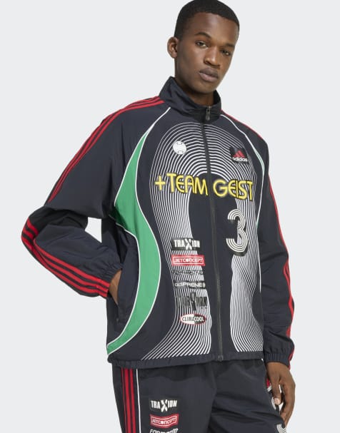 adidas Originals – Teamgeist Moto – Trainingsjacke in Schwarz/Grün/Better Scarlet - view 1