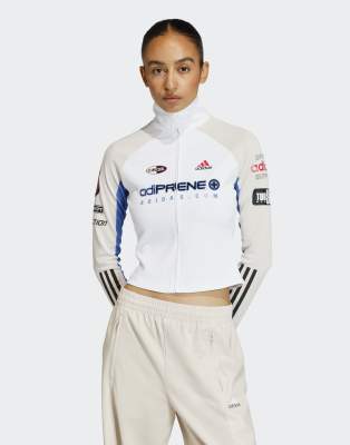 adidas Originals - Teamgeist - Slim-Fit-Oberteil in Weiß/Bliss mit durchgehendem Reißverschluss
