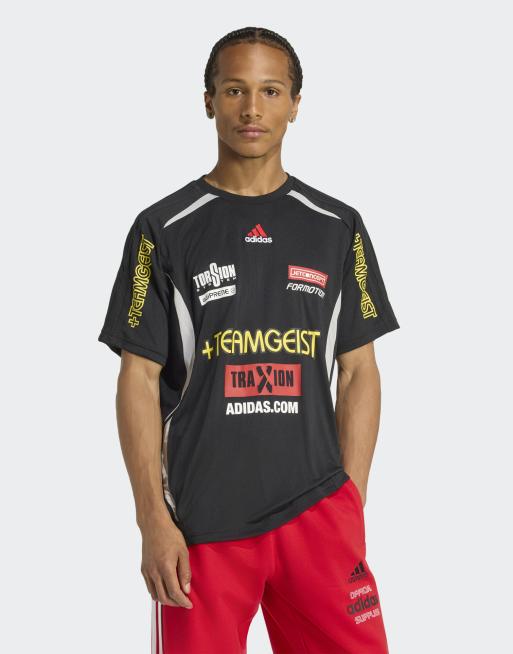 adidas Originals – Teamgeist – Svart och grå tröja med tryck i moto-stil