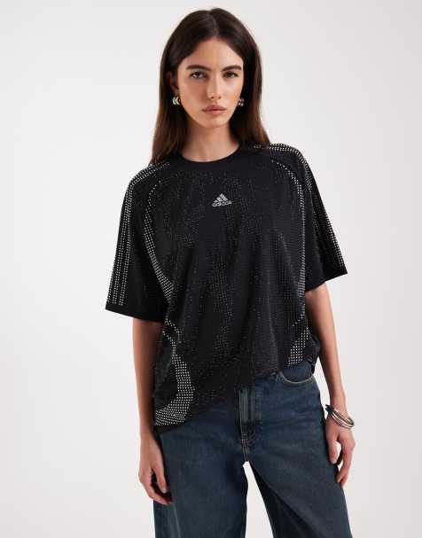 adidas Originals – Teamgeist – Svart t-shirt med strass - view 1