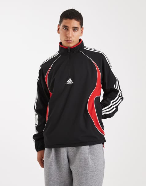 adidas Originals – Teamgeist – Sweatshirt in Schwarz / Better Scharlachrot mit halbem Reißverschluss - view 1
