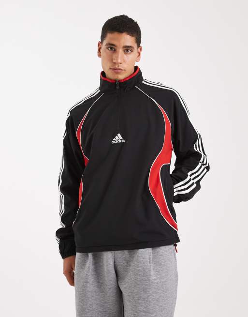 adidas Originals – Teamgeist – Sweatshirt in Schwarz / Better Scharlachrot mit halbem Reißverschluss