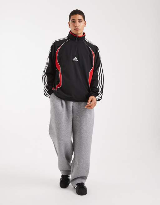 adidas Originals – Teamgeist – Sweatshirt in Schwarz / Better Scharlachrot mit halbem Reißverschluss, 2 von 5