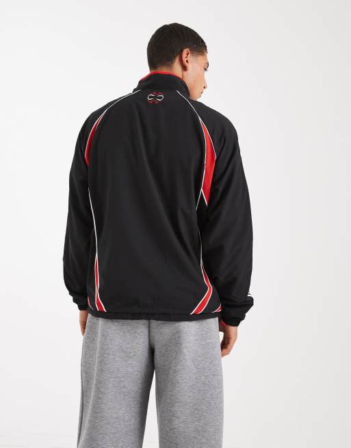 adidas Originals – Teamgeist – Sweatshirt in Schwarz / Better Scharlachrot mit halbem Reißverschluss, 3 von 5