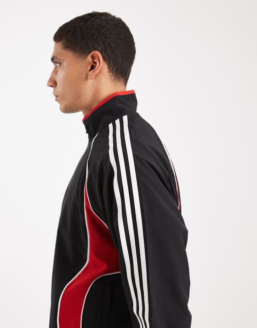 adidas Originals – Teamgeist – Sweatshirt in Schwarz / Better Scharlachrot mit halbem Reißverschluss, 4 von 5