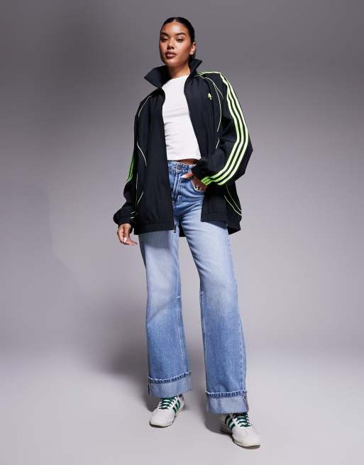 adidas Originals Teamgeist track top in black and bright green