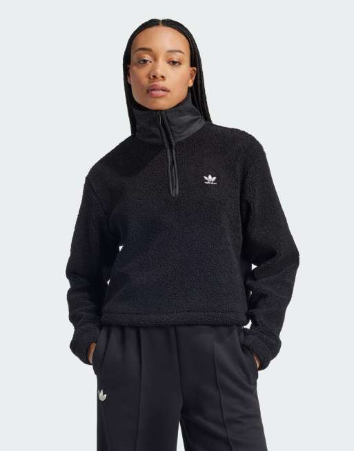 adidas Originals Teddy Fleece 1 2 Zip Jacket in black