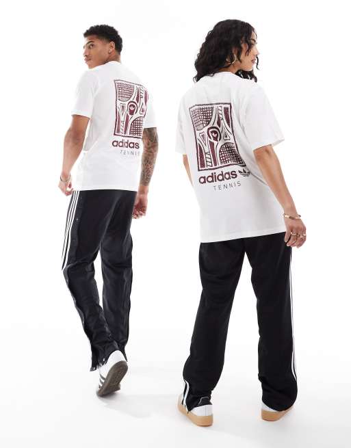 adidas Originals – Tennis – Biały T-shirt unisex z grafiką i napisem z tyłu