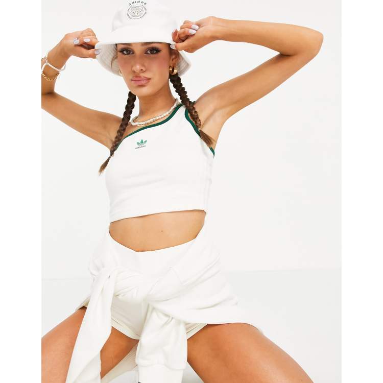 adidas Originals 'Tennis Luxe' logo cropped one shoulder tank white ASOS