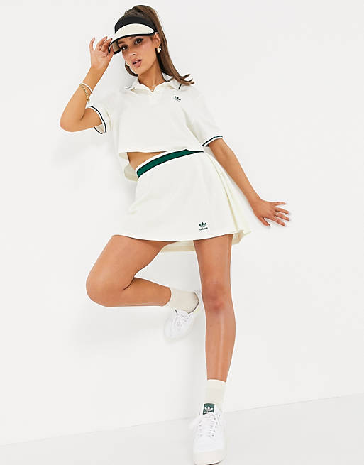 adidas Originals 'Tennis Luxe' logo pleated skirt in off-white