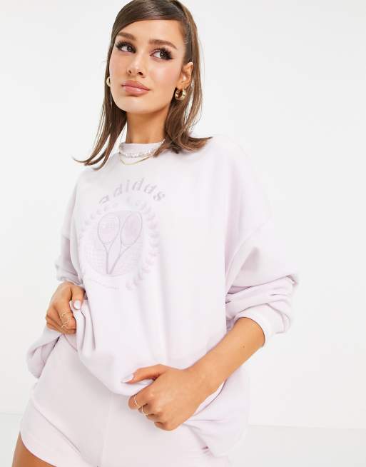 demonstration riffel tønde adidas Originals Tennis Luxe logo sweatshirt in pearl pink | ASOS