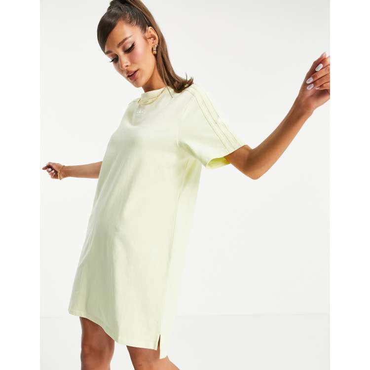 adidas Originals Tennis Luxe logo t shirt dress in hazy yellow