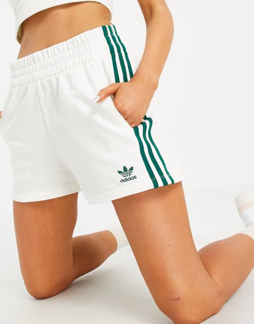 adidas Originals Tennis Luxe logo three stripe high waisted shorts in off white