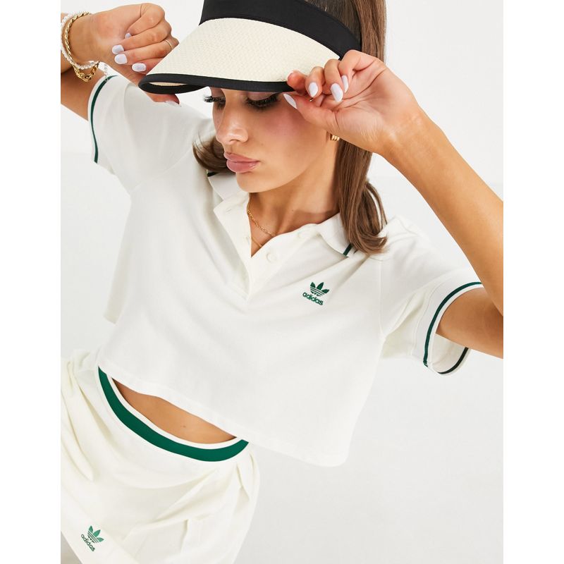 Donna Activewear adidas Originals - Tennis Luxe - Polo corta con logo, colore bianco sporco
