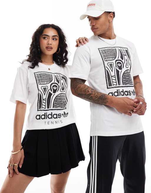adidas Originals - Tennis - Uniseks T-shirt met grafische print in wit