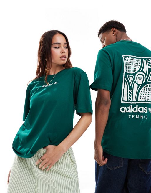 adidas Originals – Tennis – Zielony T-shirt unisex z grafiką i napisem z tyłu
