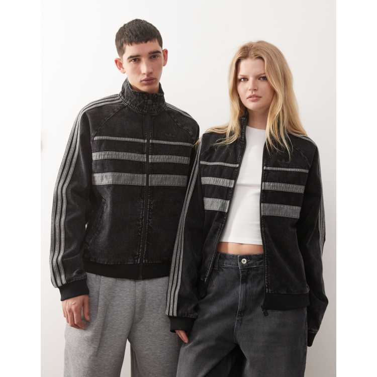 adidas Originals The First denim track top in dark green and black